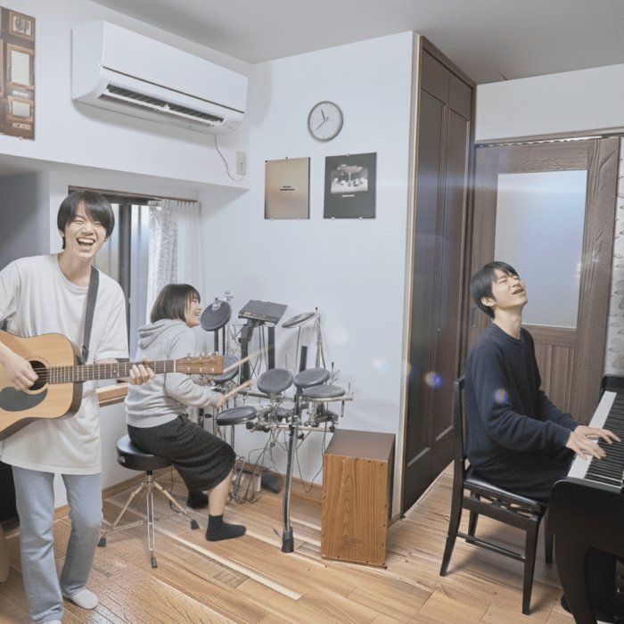 共有スペースでは、アップライトピアノや電子ドラム等の共有楽器の使用はもちろん、ご持参の楽器を持ち寄ってセッションや練習等も楽しめます。